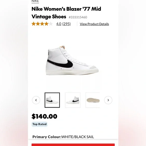 Nike Women’s Blazer ‘77 Mid Vintage Style Shoes - Picture 6 of 6